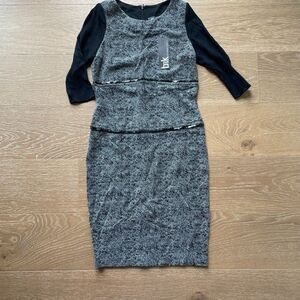 Buchanan Kang Sheath Dress Womens 4 Black Gray 3/4 Sleeve NEW